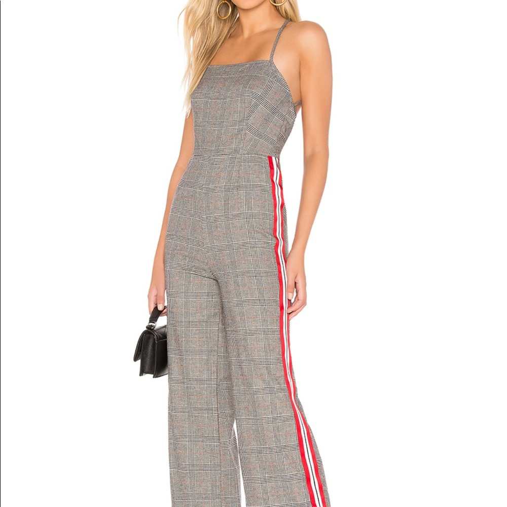 Tie Back Jumpsuit in Grey Plaid from Revolve